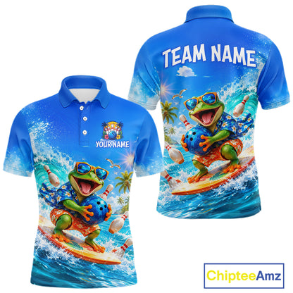 Custom Funny Tropical Frog Bowling Shirts Beach Bowling Jersey for Men QZT1283