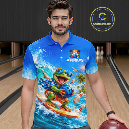 Custom Funny Tropical Frog Bowling Shirts Beach Bowling Jersey for Men QZT1283