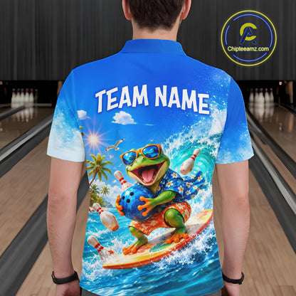 Custom Funny Tropical Frog Bowling Shirts Beach Bowling Jersey for Men QZT1283