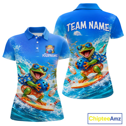 Custom Funny Tropical Frog Bowling Shirts Beach Bowling Jersey for Women QZT1283