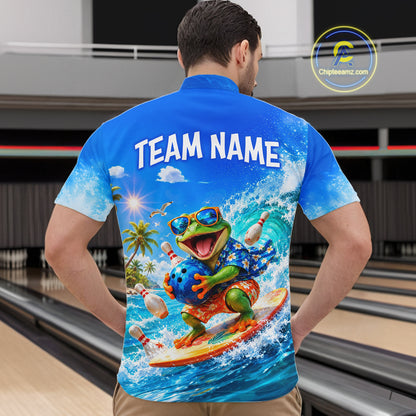Custom Funny Tropical Frog Bowling Shirts Beach Bowling Jersey for Men QZT1283