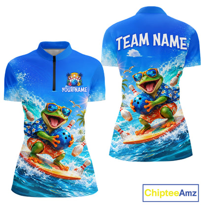Custom Funny Tropical Frog Bowling Shirts Beach Bowling Jersey for Women QZT1283