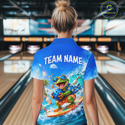Custom Funny Tropical Frog Bowling Shirts Beach Bowling Jersey for Women QZT1283