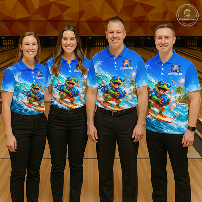 Custom Funny Tropical Frog Bowling Shirts Beach Bowling Jersey for Men QZT1283