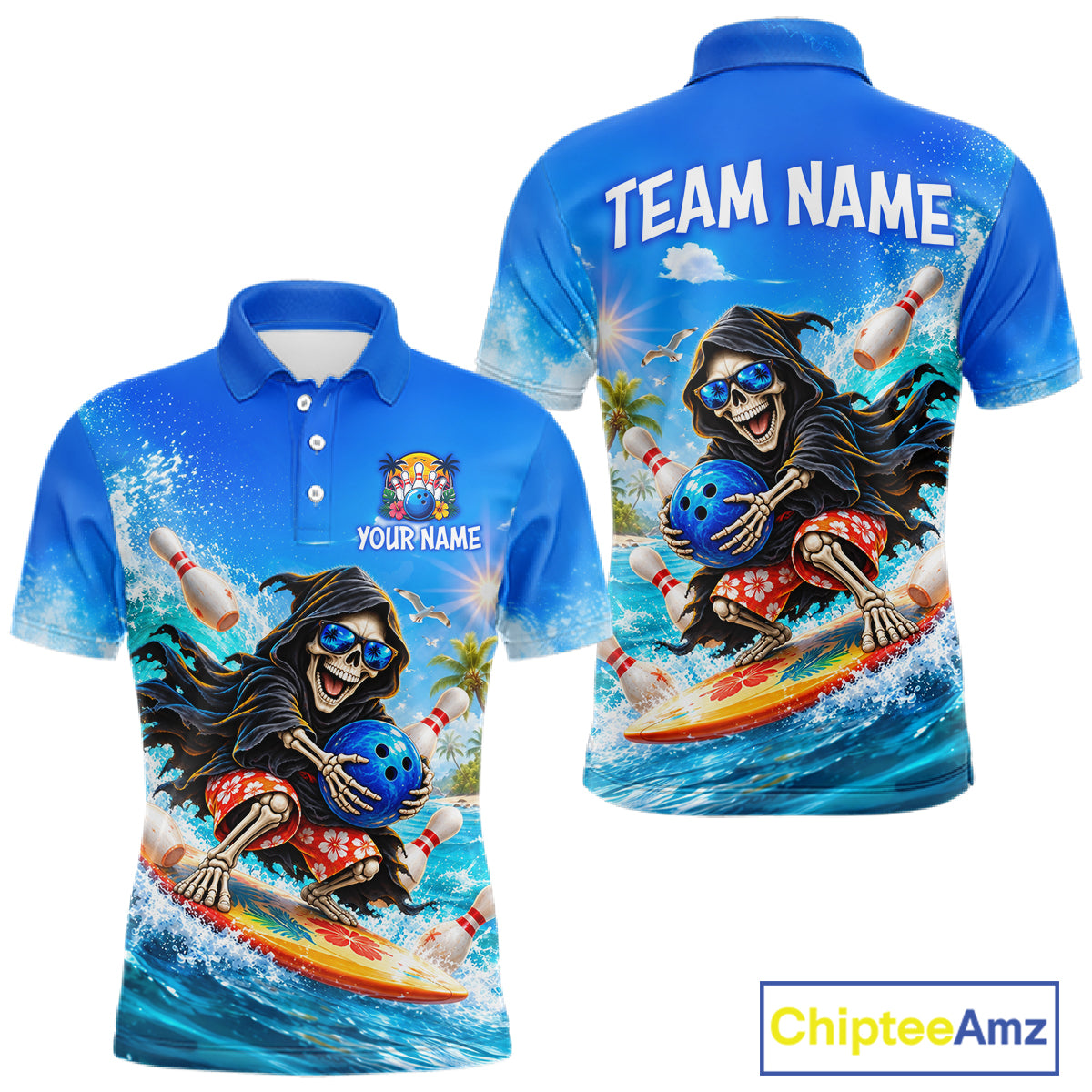Custom Funny Grim Reaper Bowling League Shirts for Men Bowling Team Jersey QZT1278