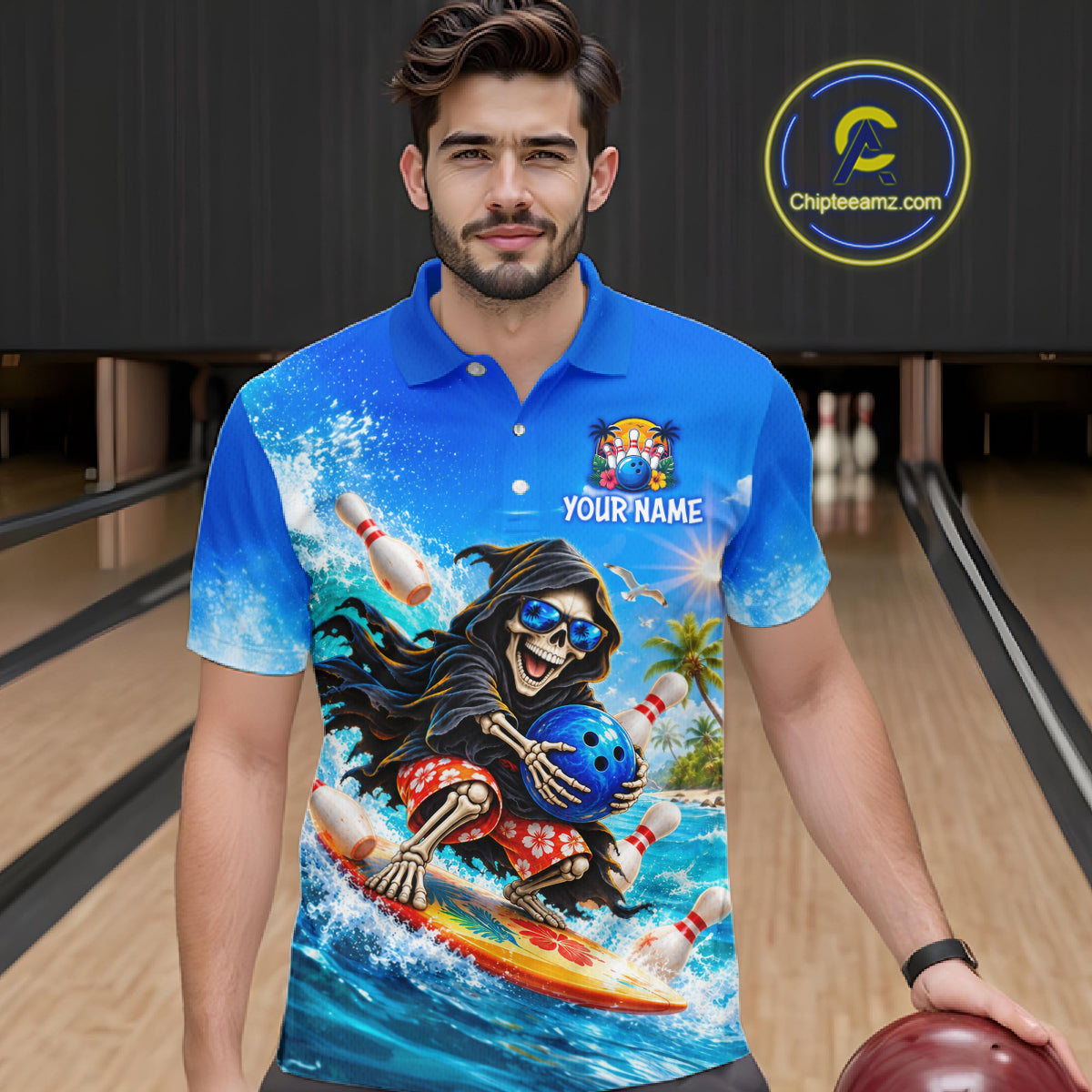 Custom Funny Grim Reaper Bowling League Shirts for Men Bowling Team Jersey QZT1278