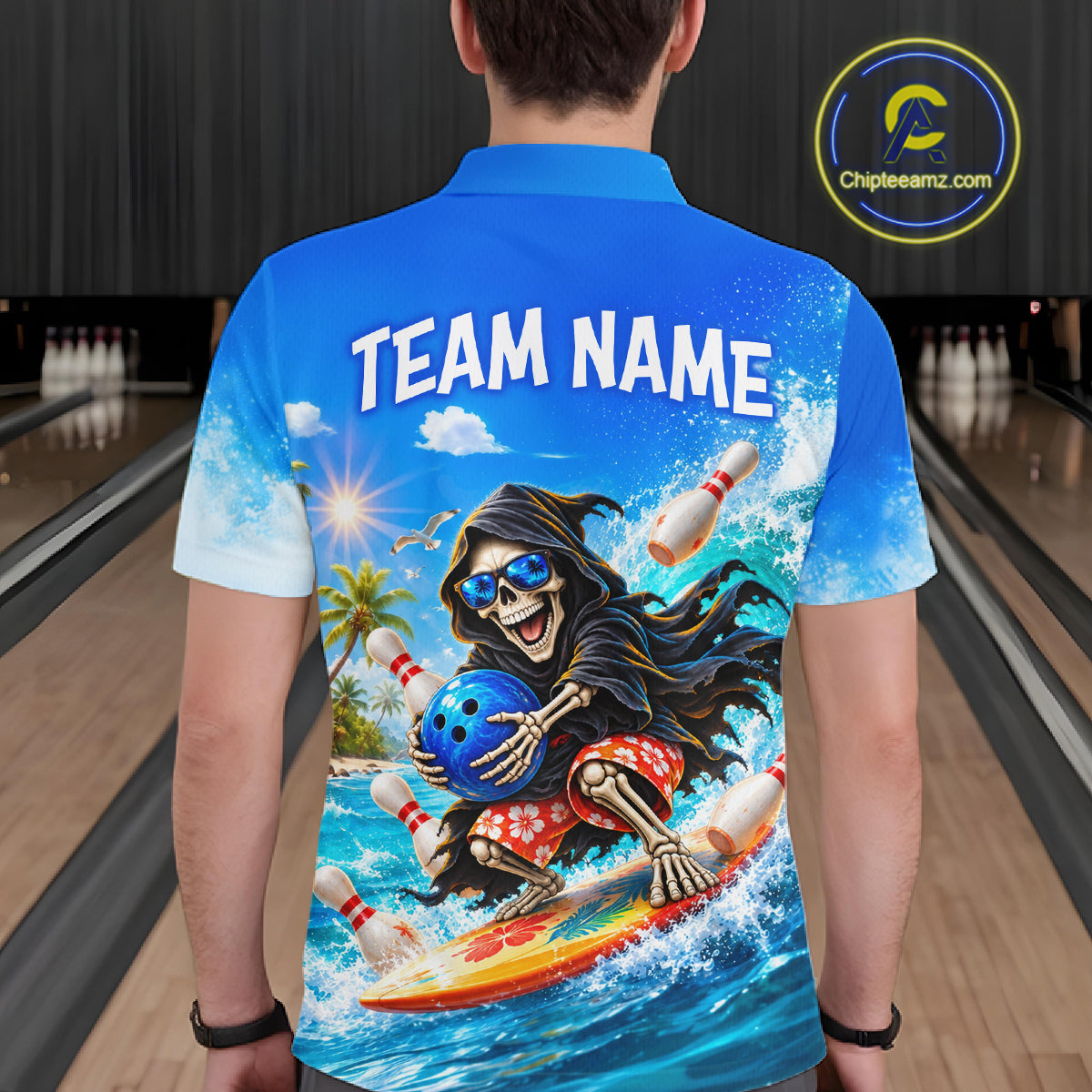 Custom Funny Grim Reaper Bowling League Shirts for Men Bowling Team Jersey QZT1278