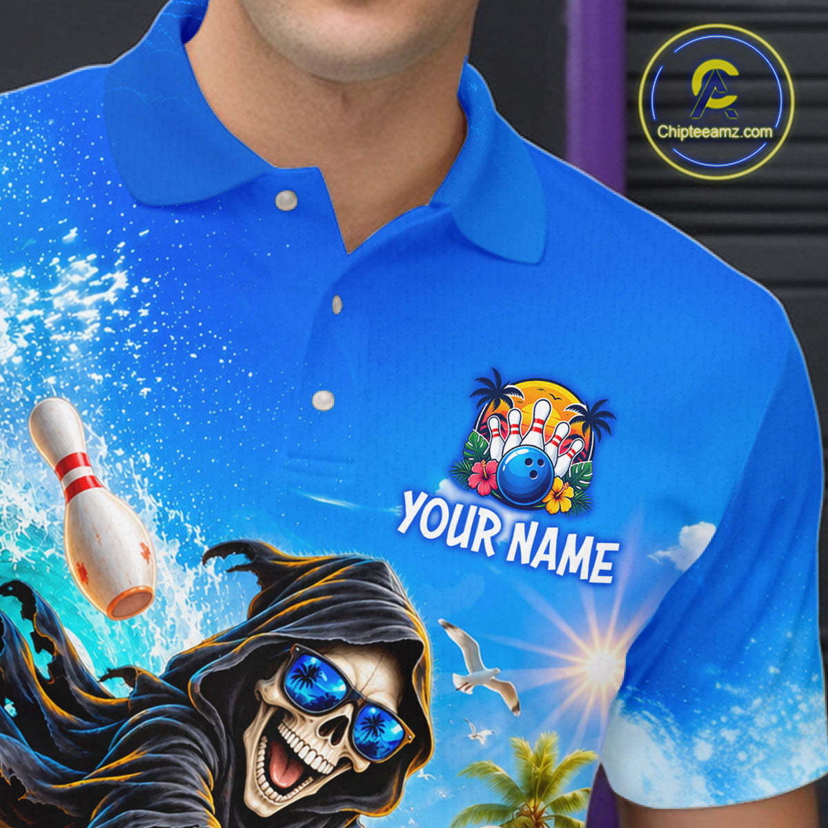 Custom Funny Grim Reaper Bowling League Shirts for Men Bowling Team Jersey QZT1278
