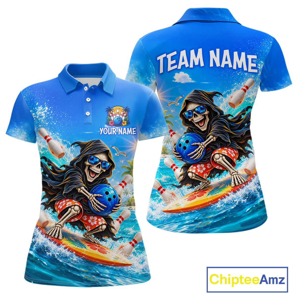 Custom Funny Grim Reaper Bowling League Shirts for Women Bowling Team Jersey QZT1278