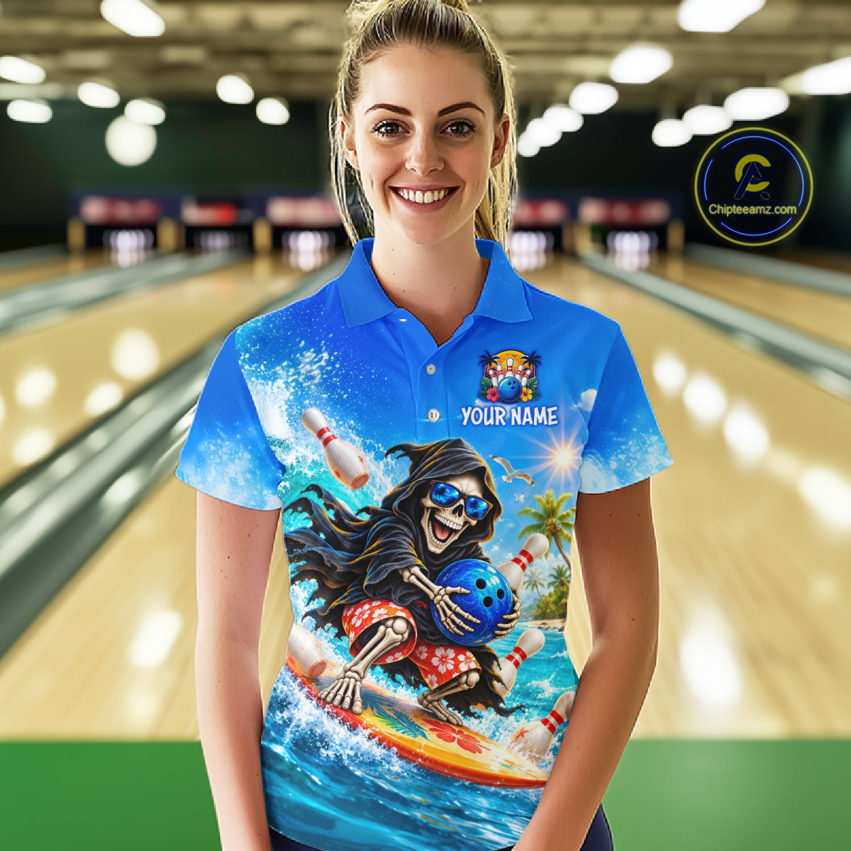 Custom Funny Grim Reaper Bowling League Shirts for Women Bowling Team Jersey QZT1278