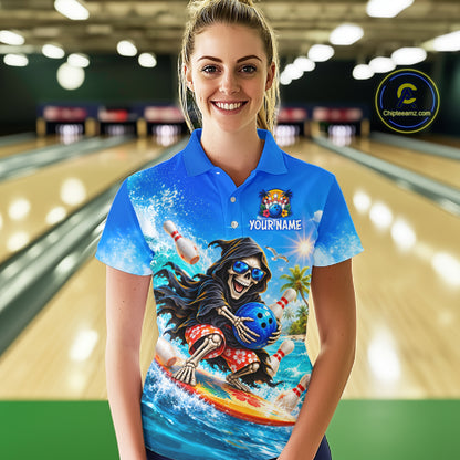 Custom Funny Grim Reaper Bowling League Shirts for Women Bowling Team Jersey QZT1278