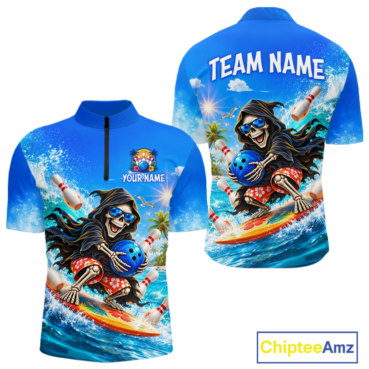 Custom Funny Grim Reaper Bowling League Shirts for Men Bowling Team Jersey QZT1278