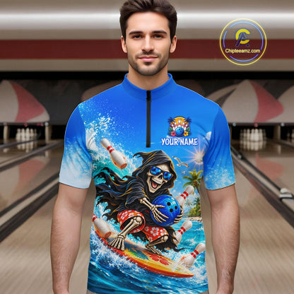 Custom Funny Grim Reaper Bowling League Shirts for Men Bowling Team Jersey QZT1278