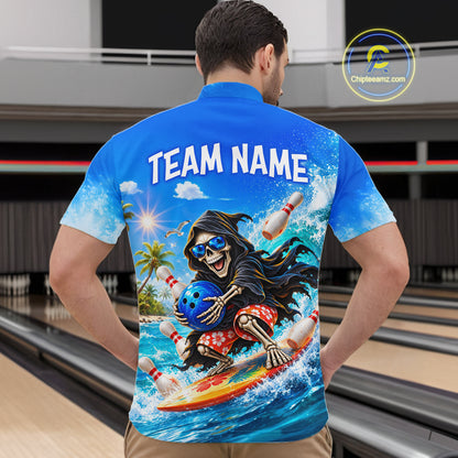 Custom Funny Grim Reaper Bowling League Shirts for Men Bowling Team Jersey QZT1278