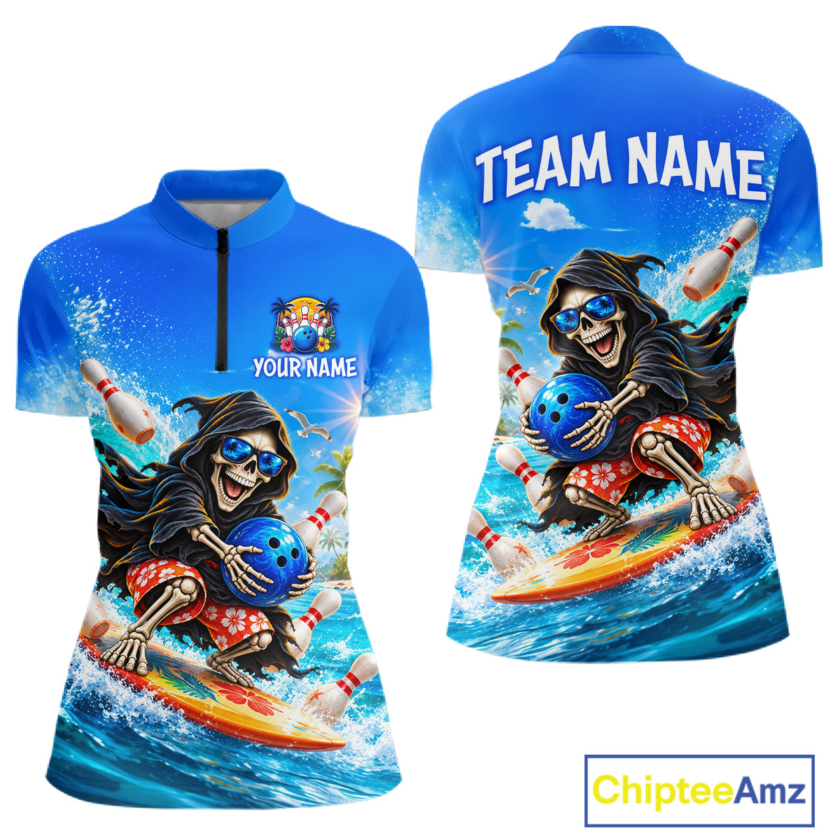 Custom Funny Grim Reaper Bowling League Shirts for Women Bowling Team Jersey QZT1278