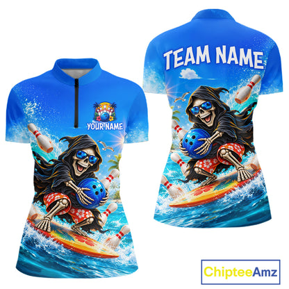 Custom Funny Grim Reaper Bowling League Shirts for Women Bowling Team Jersey QZT1278