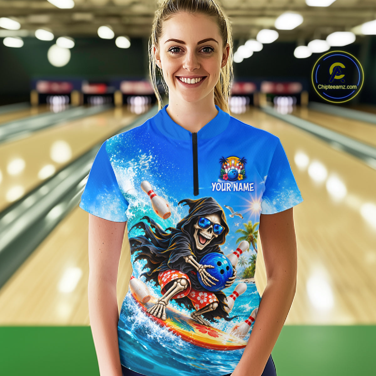 Custom Funny Grim Reaper Bowling League Shirts for Women Bowling Team Jersey QZT1278