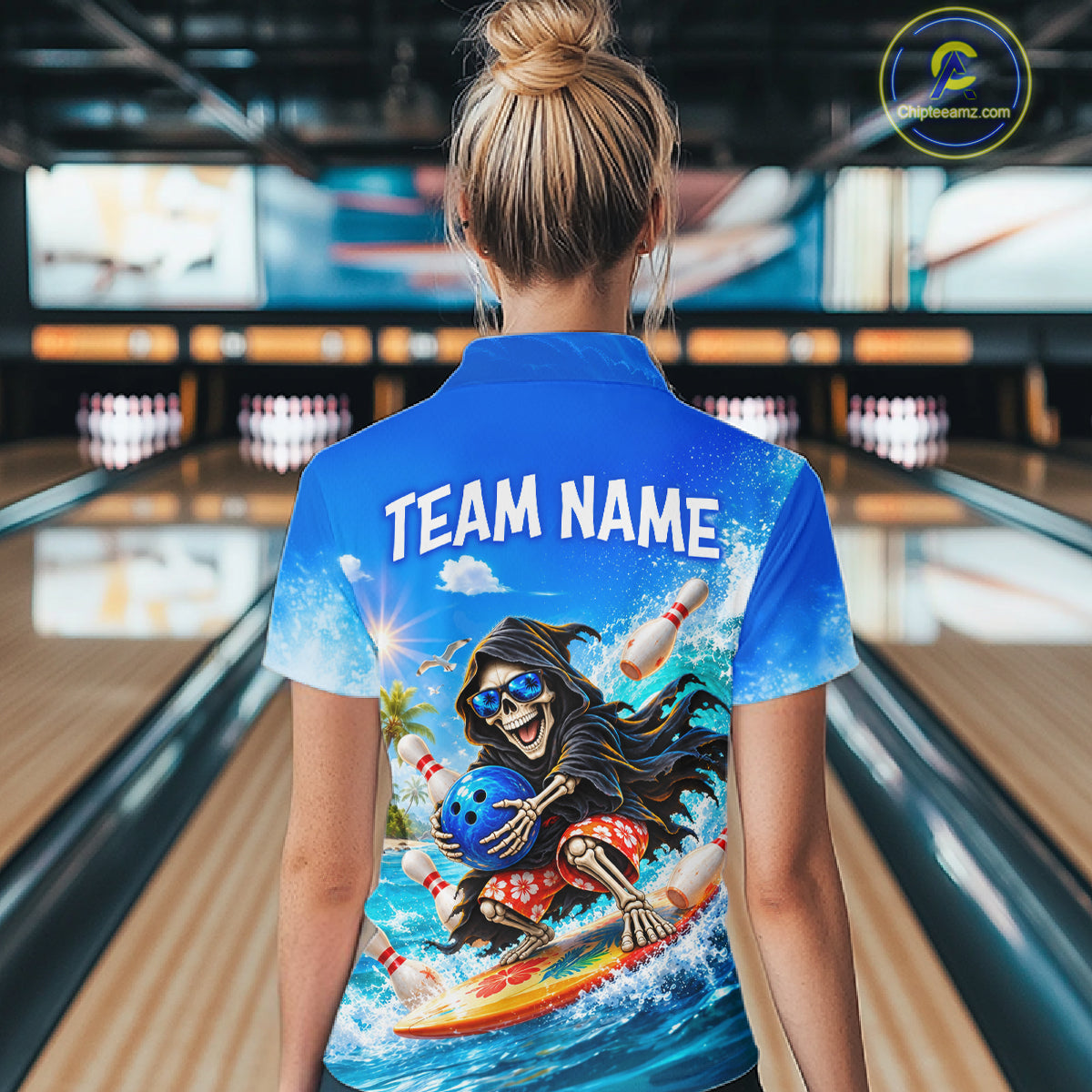 Custom Funny Grim Reaper Bowling League Shirts for Women Bowling Team Jersey QZT1278