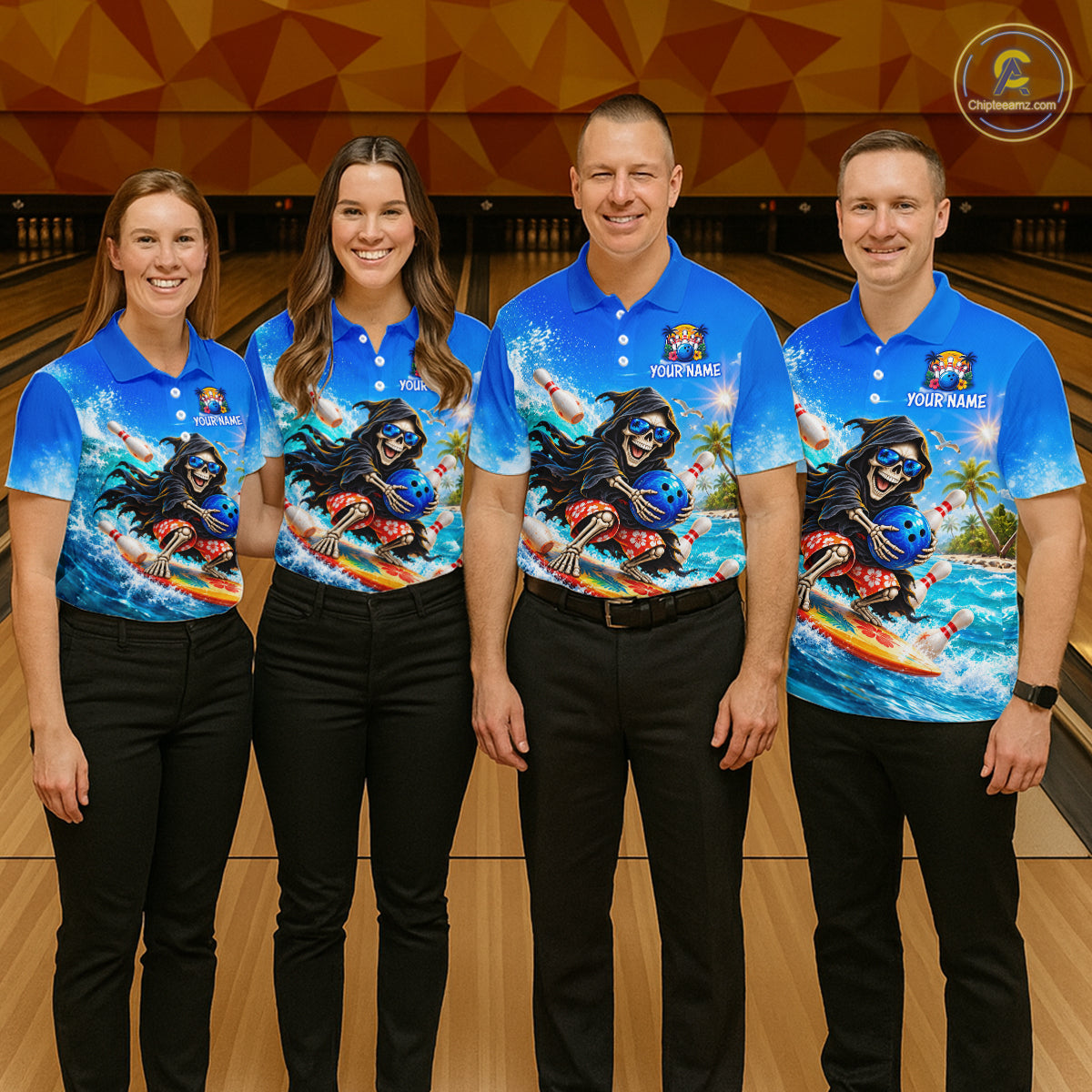 Custom Funny Grim Reaper Bowling League Shirts for Men Bowling Team Jersey QZT1278