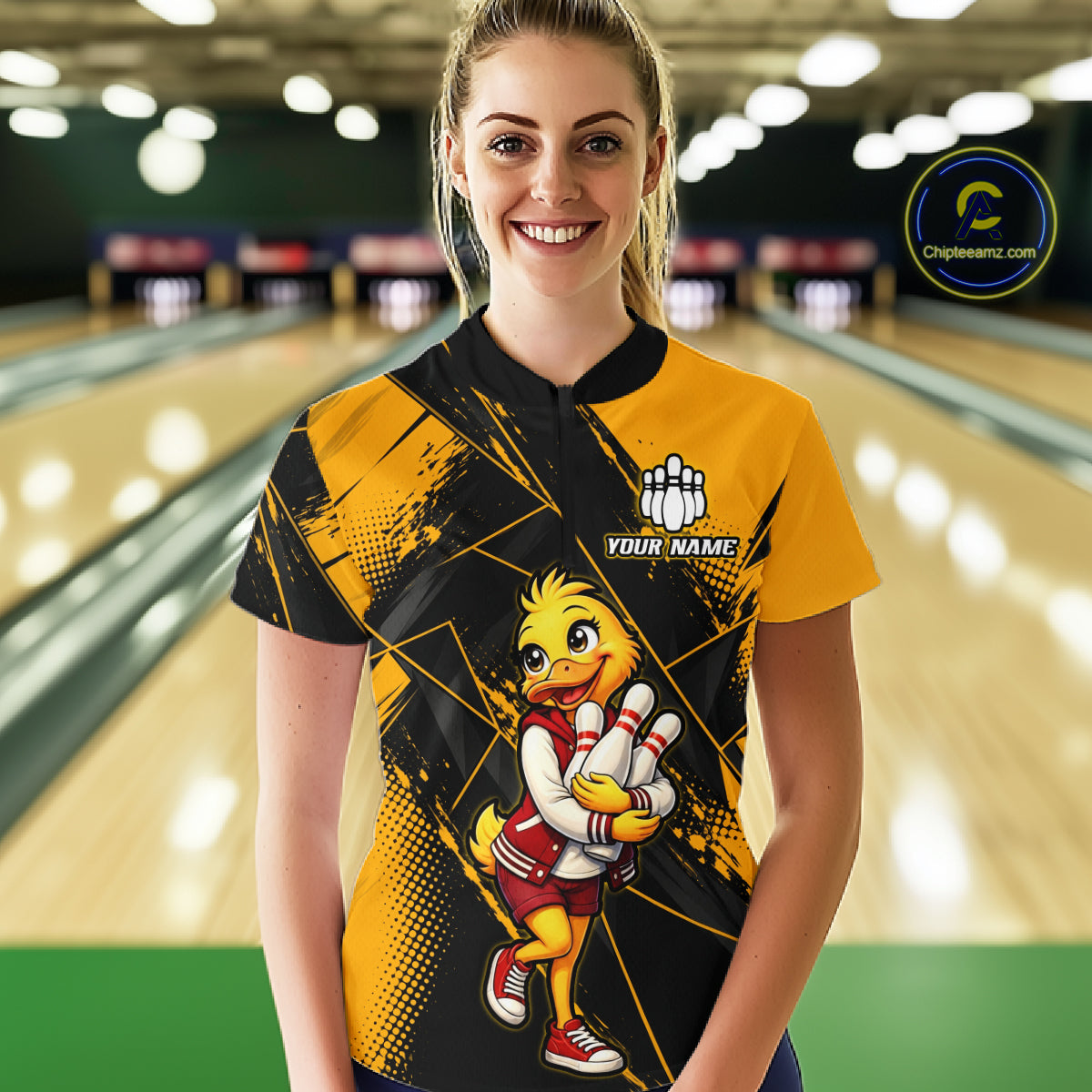 Custom Funny Duck Bowling League Shirts for Women Bowling Team Jersey QZT1279