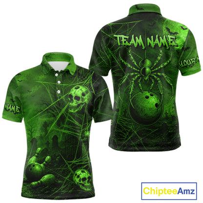 Custom Spider Skull Bowling Team Shirt for Men Green Skull Bowling Jerseys Polo & 1/4-Zip QZT1349