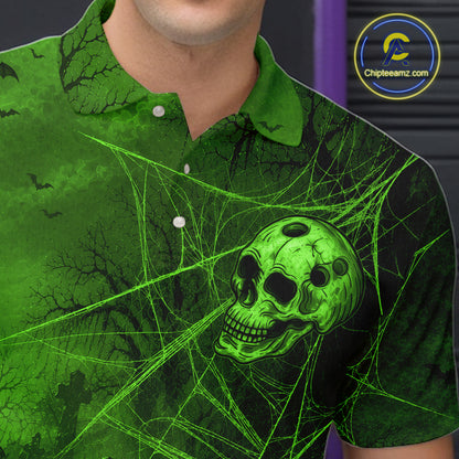 Custom Spider Skull Bowling Team Shirt for Men Green Skull Bowling Jerseys Polo & 1/4-Zip QZT1349