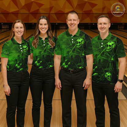 Custom Spider Skull Bowling Team Shirt for Men Green Skull Bowling Jerseys Polo & 1/4-Zip QZT1349