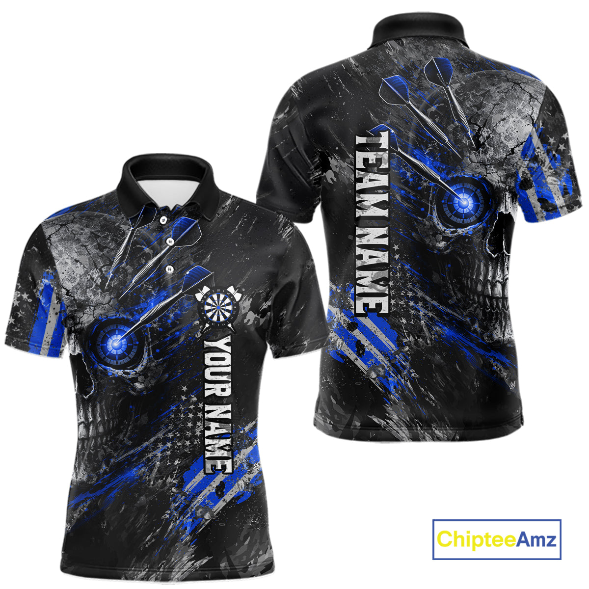 Custom Skull Darts Shirt for Men Blue Dart Team Jersey Dartboard Shirt DHT86