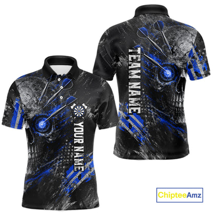 Custom Skull Darts Shirt for Men Blue Dart Team Jersey Dartboard Shirt DHT86