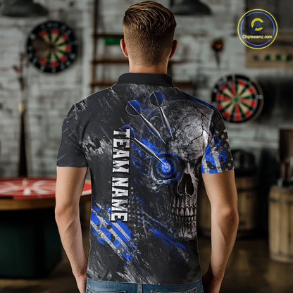 Custom Skull Darts Shirt for Men Blue Dart Team Jersey Dartboard Shirt DHT86