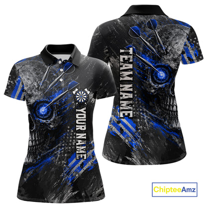 Custom Skull Darts Shirt for Women Blue Dart Team Jersey Dartboard Shirt DHT86