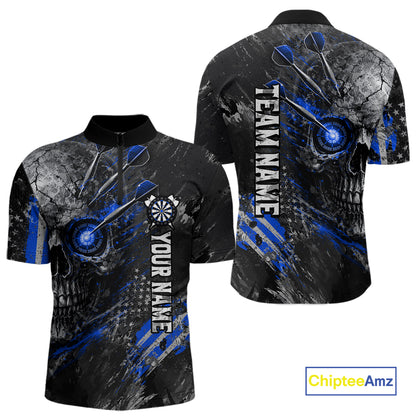 Custom Skull Darts Shirt for Men Blue Dart Team Jersey Dartboard Shirt DHT86