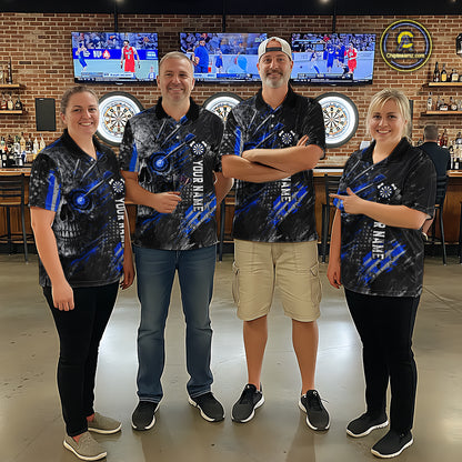 Custom Skull Darts Shirt for Men Blue Dart Team Jersey Dartboard Shirt DHT86