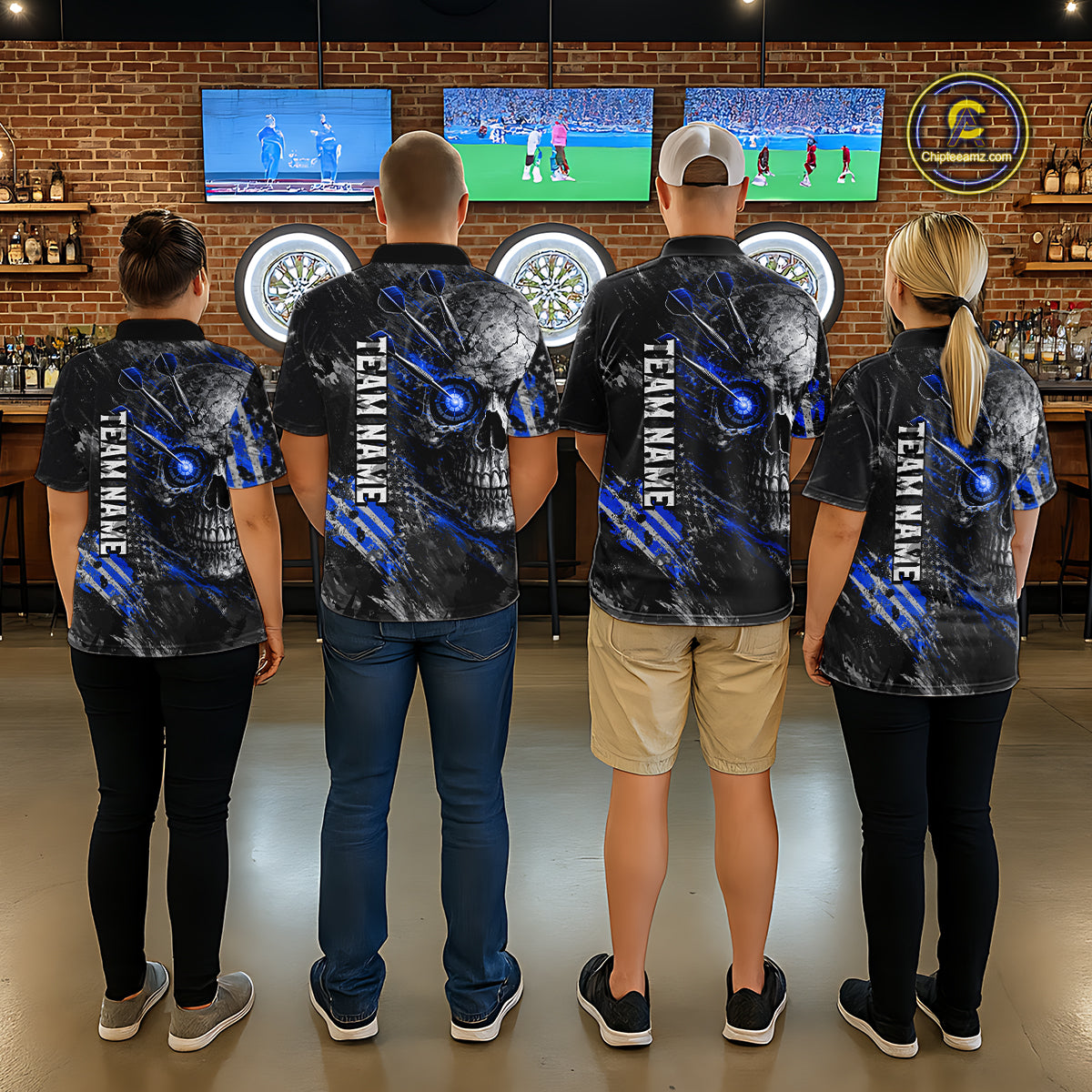 Custom Skull Darts Shirt for Men Blue Dart Team Jersey Dartboard Shirt DHT86