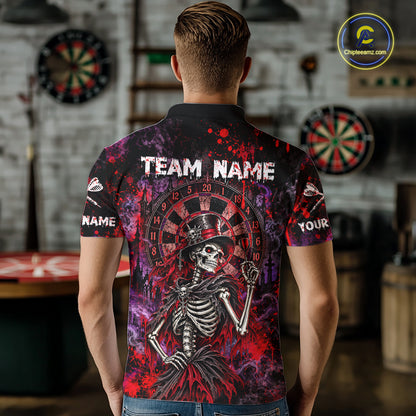 Custom Skeleton Darts Shirt for Men Purple Red Gothic Dart Team Jersey Dartboard Shirt DHT88