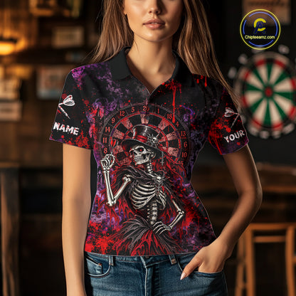 Custom Skeleton Darts Shirt for Women Purple Red Gothic Dart Team Jersey Dartboard Shirt DHT88