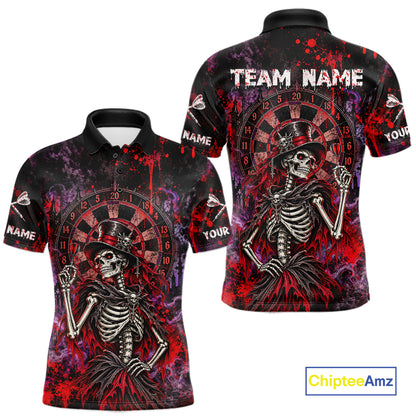 Custom Skeleton Darts Shirt for Men Purple Red Gothic Dart Team Jersey Dartboard Shirt DHT88
