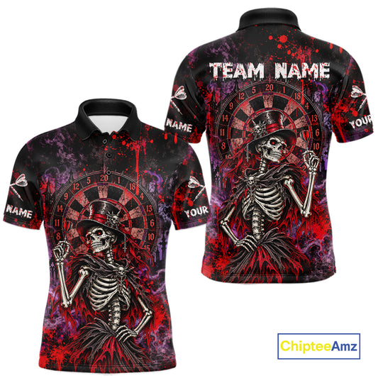 Custom Skeleton Darts Shirt for Men Purple Red Gothic Dart Team Jersey Dartboard Shirt DHT88