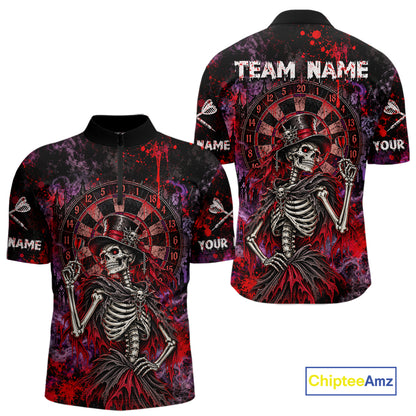 Custom Skeleton Darts Shirt for Men Purple Red Gothic Dart Team Jersey Dartboard Shirt DHT88