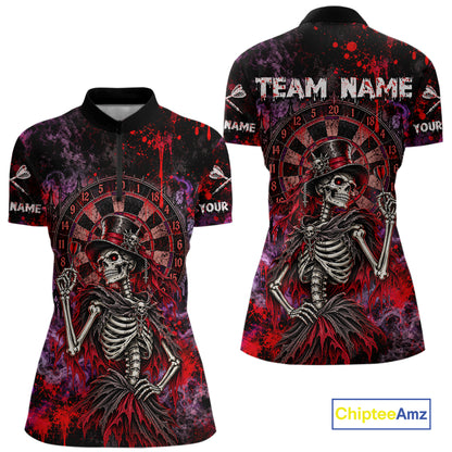 Custom Skeleton Darts Shirt for Women Purple Red Gothic Dart Team Jersey Dartboard Shirt DHT88