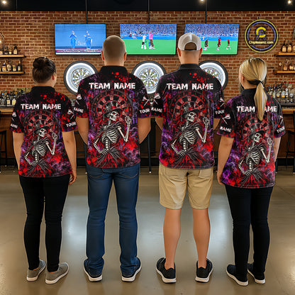 Custom Skeleton Darts Shirt for Men Purple Red Gothic Dart Team Jersey Dartboard Shirt DHT88