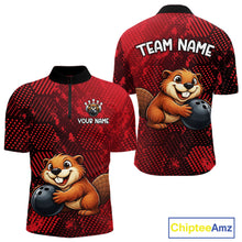 Load image into Gallery viewer, Funny Beaver Bowling Shirt for Men Custom Bowling Team Jersey Polo &amp; Quarter-Zip Bowling Performance QZT985