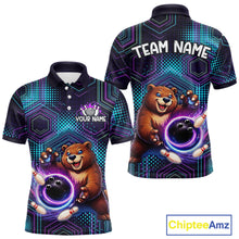 Load image into Gallery viewer, Custom Funny Bear Bowling Shirt for Men Bowling League Jersey Polo &amp; 1/4 Zip Bowling Outfit QZT986