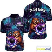 Load image into Gallery viewer, Custom Funny Bear Bowling Shirt for Men Bowling League Jersey Polo &amp; 1/4 Zip Bowling Outfit QZT986