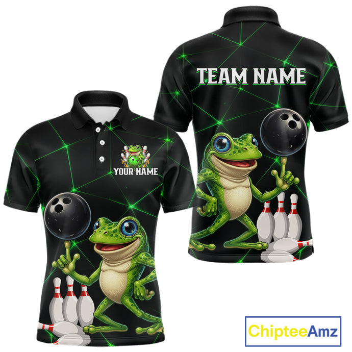 Green Funny Frog Bowling Shirt for Men Custom Bowling Jersey Polo & 1/4 Zip QZT1024