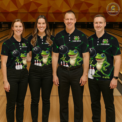 Green Funny Frog Bowling Shirt for Women Custom Bowling Jersey Polo & 1/4 Zip QZT1024
