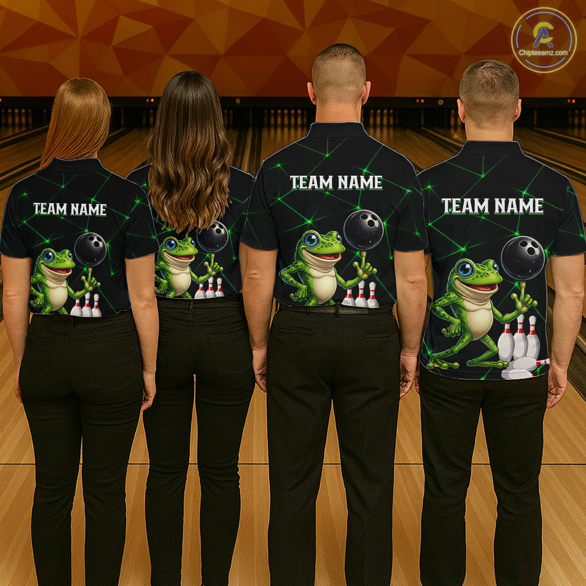Green Funny Frog Bowling Shirt for Women Custom Bowling Jersey Polo & 1/4 Zip QZT1024