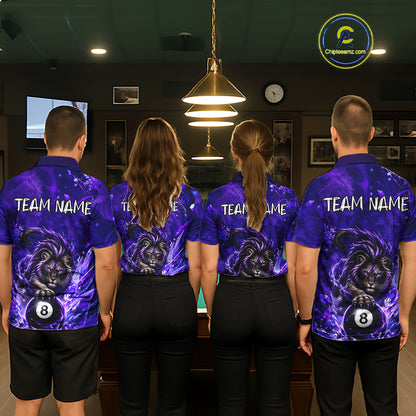 Custom Fierce Lion Billiard Shirt for Women Purple 8 Ball Pool Team Jersey Polo & 1/4 Zip BHT107