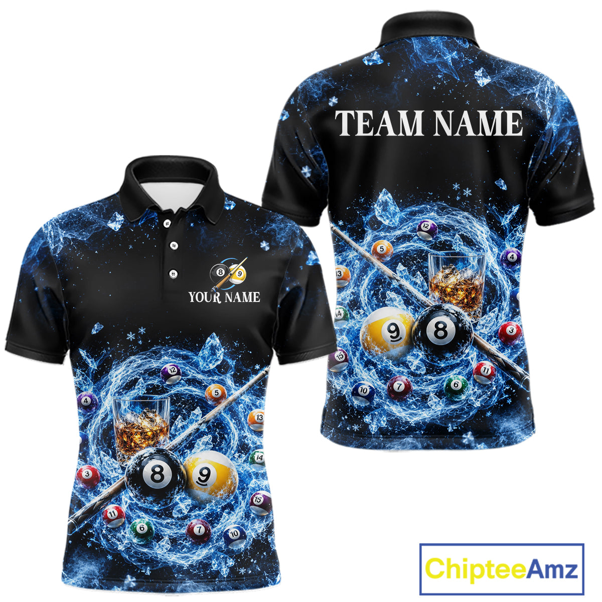 Custom Ice Whiskey Billiard Shirt for Men 8 Ball & 9 Ball Pool Jersey BHT126