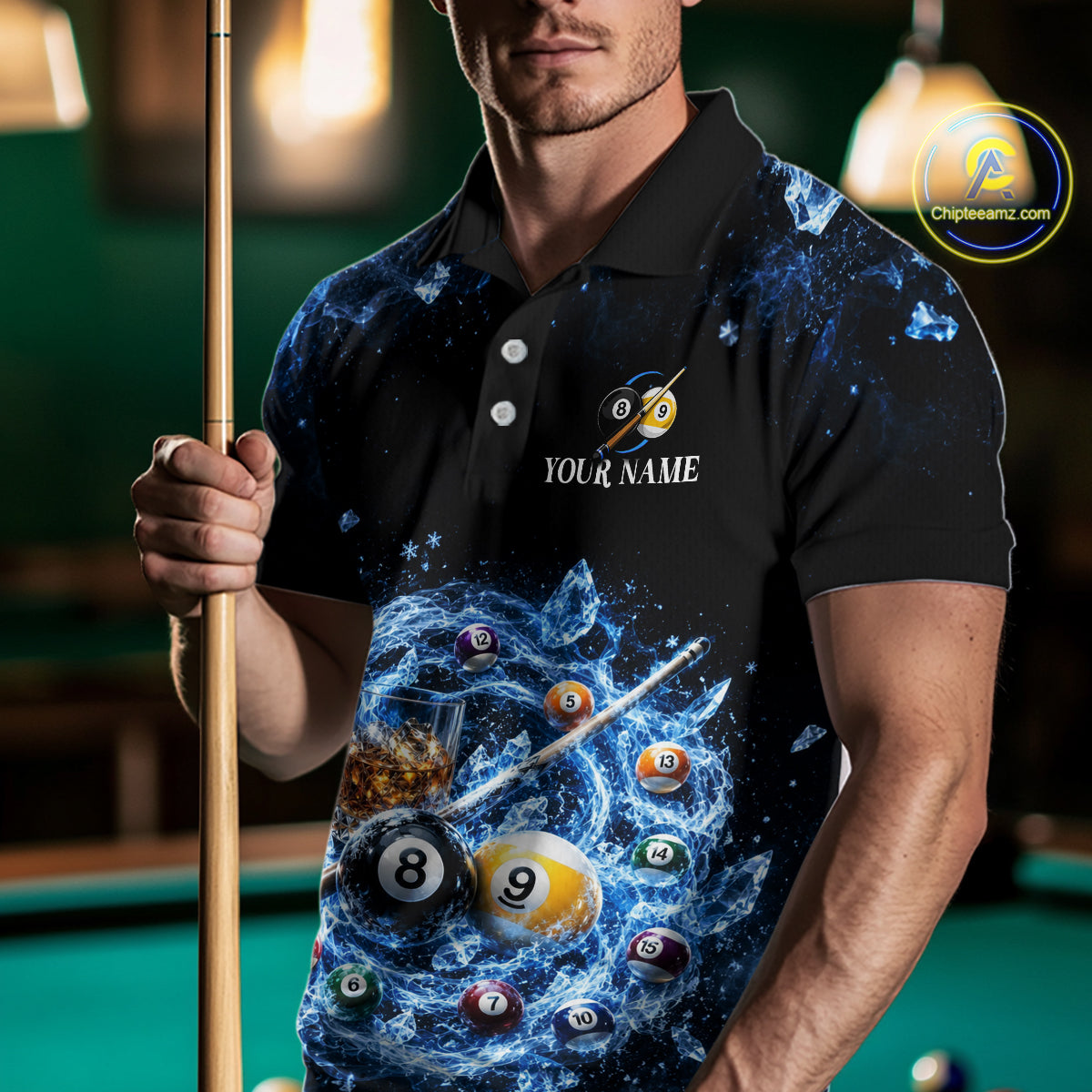 Custom Ice Whiskey Billiard Shirt for Men 8 Ball & 9 Ball Pool Jersey BHT126